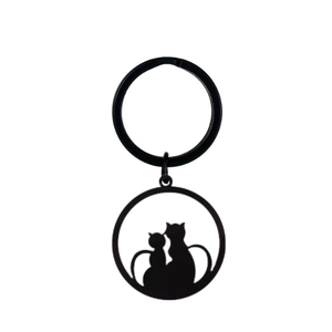 Halloween gift black stainless steel keychain featuring a sweet cutout cat silhouette design