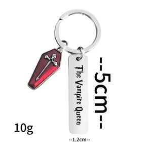 Halloween vampire stainless steel keychain with red coffin and engraved metal tag