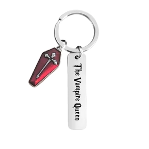 Gothic vampire queen keychain with red coffin pendant and silver cross emblem accessory