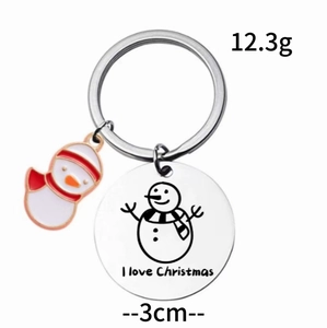 Christmas snowman keychain with I love Christmas engraved pendant and enamel snowman charm