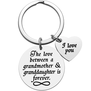 Stainless steel grandmother granddaughter keychain with heart charm and engraved message
