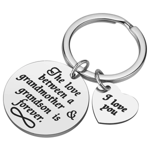 Engraved stainless steel grandmother grandson keychain with heart pendant and infinity symbol
