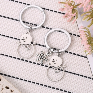 Cute snowman and snowflake stainless steel keychain set for Christmas gift