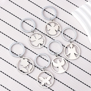 Lot de porte-clés en acier inoxydable avec pendentifs ange, papillon et trèfle