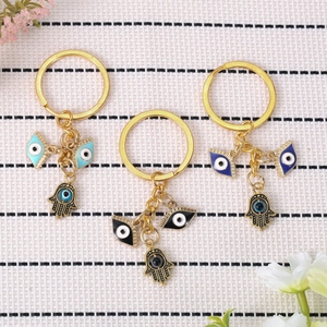 Metal Evil Eye Hamsa Hand Keychain Fatima Hand Keyring Turquoise Blue Eye Charm Pendant For Women Men Bag Hanging Jewelry