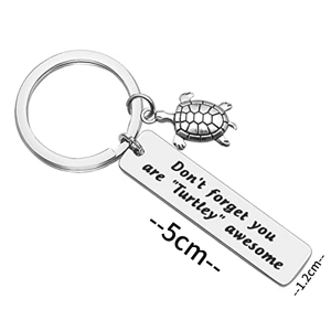 Stainless steel turtle keychain with inspirational Turtley Awesome engraved pendant