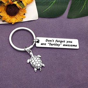 Inspirational turtle stainless steel keychain with Turtley awesome engraving