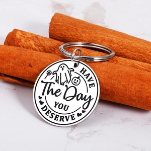 Funny Halloween skull ghost pumpkin stainless steel keychain with humorous quote engraving
