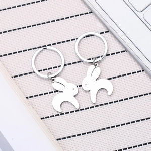Cute stainless steel rabbit keychains for couples with minimalist polished linear design