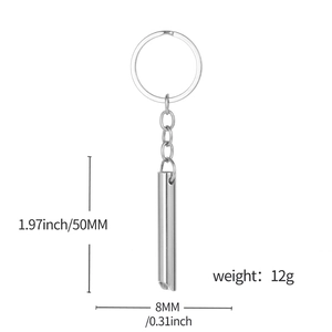 Polished titanium steel mindfulness breathing whistle pendant with size dimensions shown