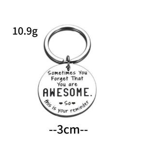 Funny inspirational keychain with round engraved silver pendant for daily motivation