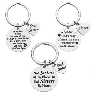 Stainless Steel Friendship Keychain For Sisters Best Friends Engraved Heart Round Pendant Birthday Christmas Gift Women Jewelry