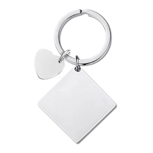 Polished stainless steel square and heart pendant keychain with customizable blank surface