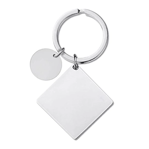 Polished stainless steel square keychain with blank tags for custom logo engraving