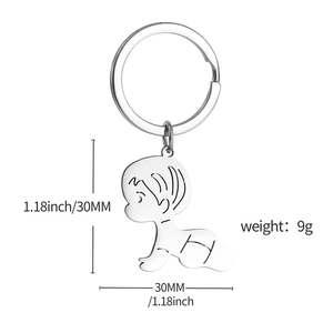 Polished stainless steel crawling baby silhouette keychain for family gifts, 30mm size
