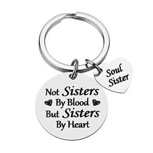Soul Sister engraved stainless steel keychain with heart charm for best friends gift
