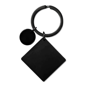 Minimalist matte black stainless steel square keychain with polished metal pendants