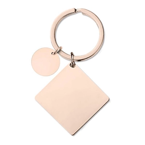 Polished rose gold stainless steel square keychain with blank mirror finish pendants