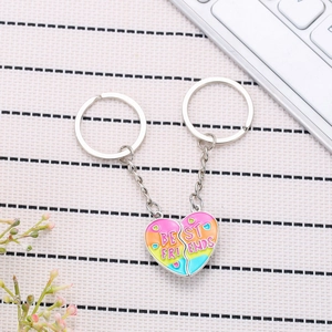 Best Friends Split Heart Keychain Set Alloy Rainbow Enamel Friendship Keyring For Bestie Birthday Gift Cute Fashion Metal Bag Decoration
