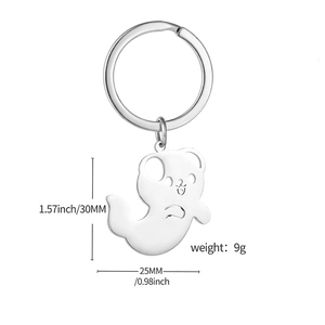 Cute hollow cartoon animal stainless steel keychain with detailed product dimensions