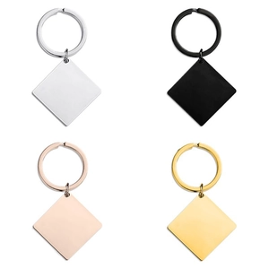 Minimalist Polished Stainless Steel Square Pendant Keychain Geometric Key Ring For Men Women Birthday Business Gift Jewelry