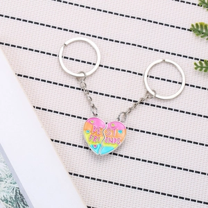 Rainbow heart-shaped Best Friends split keychain set for BFFs made of alloy material