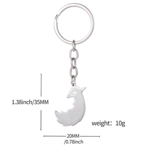 Fox shaped stainless steel keychain pendant with fine textures and dimensions 35mm by 20mm