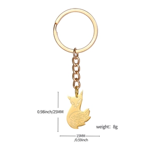 Golden fox keychain dimensions detail showing 25mm height and 15mm width specifications