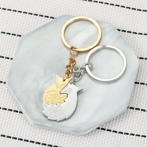 Stainless Steel Fox Wolf Couple Keychain Set Animal Shape Pendant Keyring Gold Silver Plated Jewelry Gift For Lovers