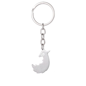 Detailed view of silver stainless steel fox keychain with elegant minimalist animal design