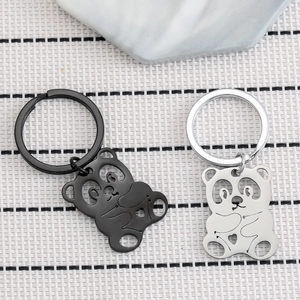 Lot de porte-clés panda mignons en acier inoxydable noir et argent pour couples