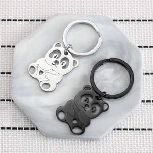 Porte-clés panda mignon en acier inoxydable pour couples en noir et argent