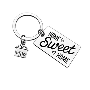 Porte-clés Sweet Home en acier inoxydable avec pendentif maison et plaque gravée