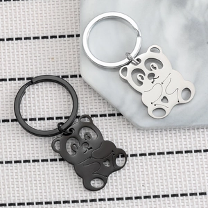 Porte-clés panda en métal ajouré en argent et noir pour couples et amis
