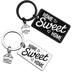 Porte-clés Home Sweet Home en Acier Inoxydable Pendentif Maison Étiquette Gravée Cadeau de Pendaison de Crémaillère pour Couples Mari Femme