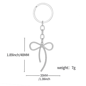 Portachiavi con fiocco argento per borsa e regalo, misura 48MM x 35MM, peso 7g