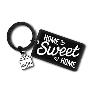 Porte-clés Home Sweet Home en acier noir avec breloque maison argentée pour cadeau de crémaillère