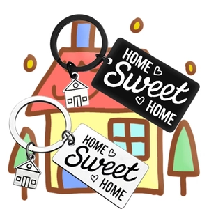 Set de porte-clés Sweet Home en acier inoxydable avec pendentif maison neuve