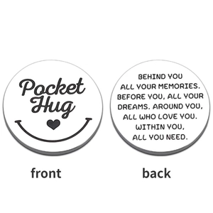 Jeton Pocket Hug en acier inoxydable avec gravure recto verso et poèmes inspirants
