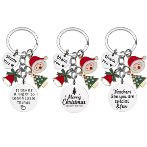 Three-piece Christmas stainless steel keychain set with teacher appreciation charms