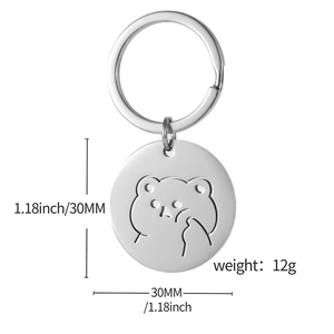 Polished stainless steel bear keychain with 30mm round pendant for bag accessories