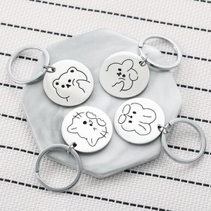 Polished stainless steel animal keychains with cute bear, cat and rabbit engravings