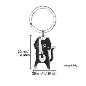 Cartoon black samurai cat keychain with dimensions 35x20mm and silver metal ring