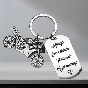 Stainless Steel Motorcycle Keychain With Spanish Safety Engraving Heart Tag Motorbike Rider Safety Gift Accessory