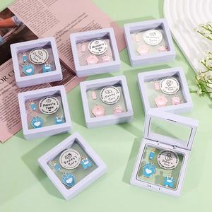 Stainless Steel New Parent Decision Coin Mummy Daddy Turn Enamel Baby Bottle Footprint Jumpsuit Charms PE Film Display Frame Gift
