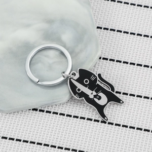 Cute black samurai cat keychain made of durable stainless steel with enamel finish