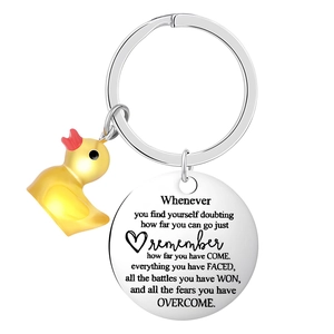 Porte-clés petit canard avec charme en acier inoxydable gravé d'un message