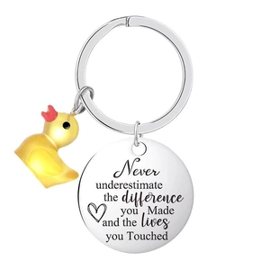 Porte-clés en Acier Inoxydable Avec Citation Inspirante Gravée Et Pendentif Canard Jaune Cadeau De Motivation Pour Hommes Femmes Amis