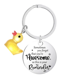 Porte-clés caneton mignon avec pendentif en métal gravé pour cadeaux de Thanksgiving