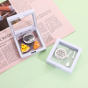 Cute stainless steel food decision coin set in white floating 3D display box for couples